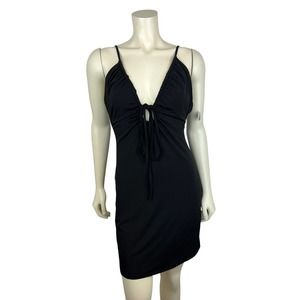 NEW Abercrombie & Fitch Black Slinky Mini Dress L Strappy Cutout Knit Sexy Large